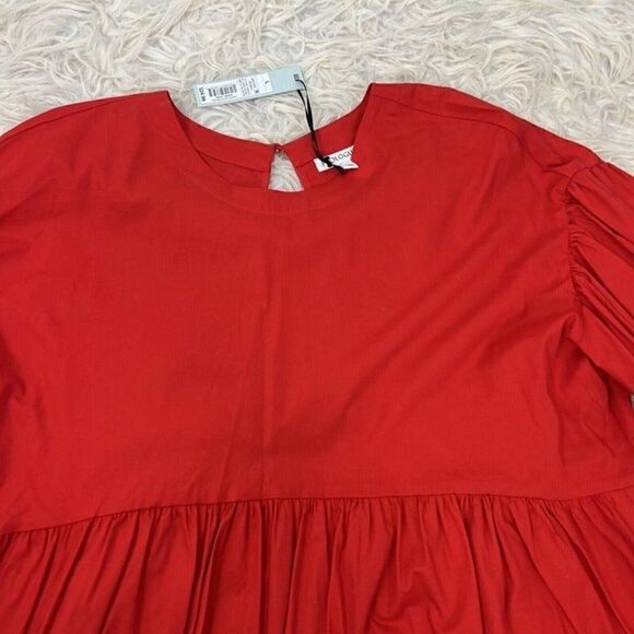 Prologue Red Balloon Sleeve Peplum Womens Romantic Blouse Size Large NWT Cotton - Picture 7 of 10
